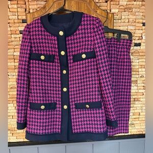 Vintage Bijou Fashions Made in Hong Kong tweed two piece jacket/skirt sz S chic